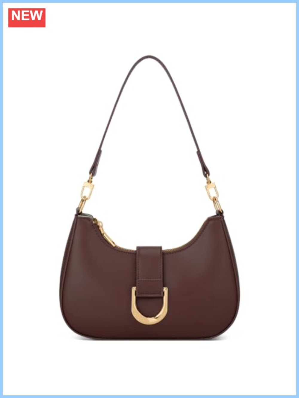 Faux Leather Crescent Shoulder Bag with Gold Chain Crossbody Strap